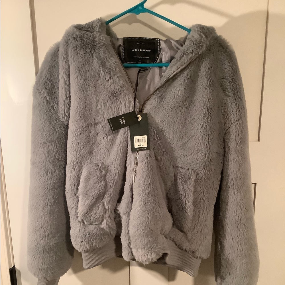 Lucky brand faux fur silver jacket